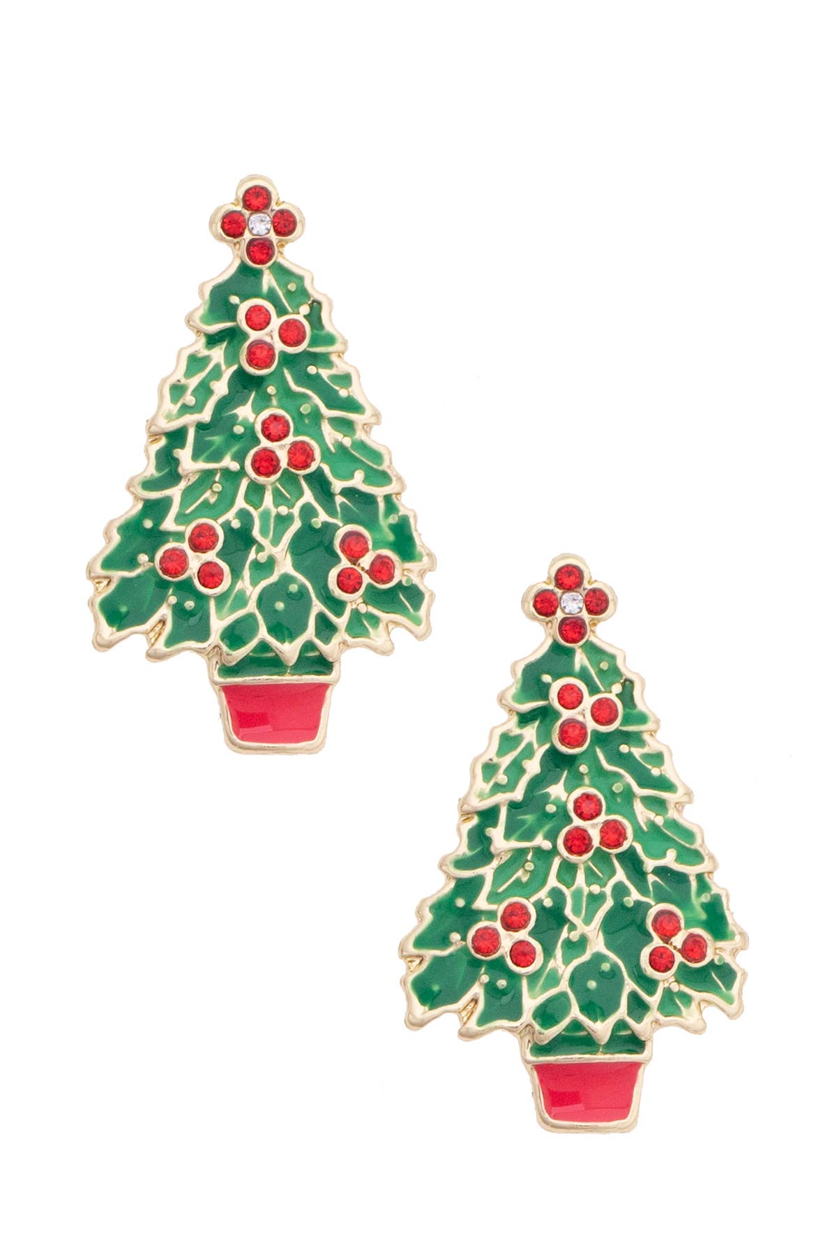 Canvas Style - O Christmas Tree Enamel Stud Earrings in Green