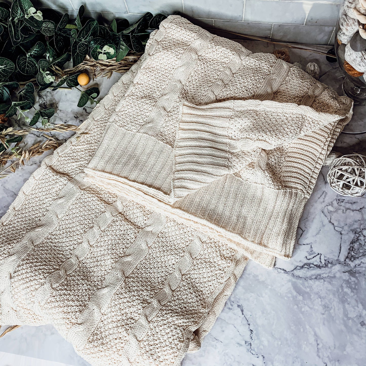 Claret Knit Sweater Like Throw Blankets - Plant Fiber & Cotton | Ivory/White