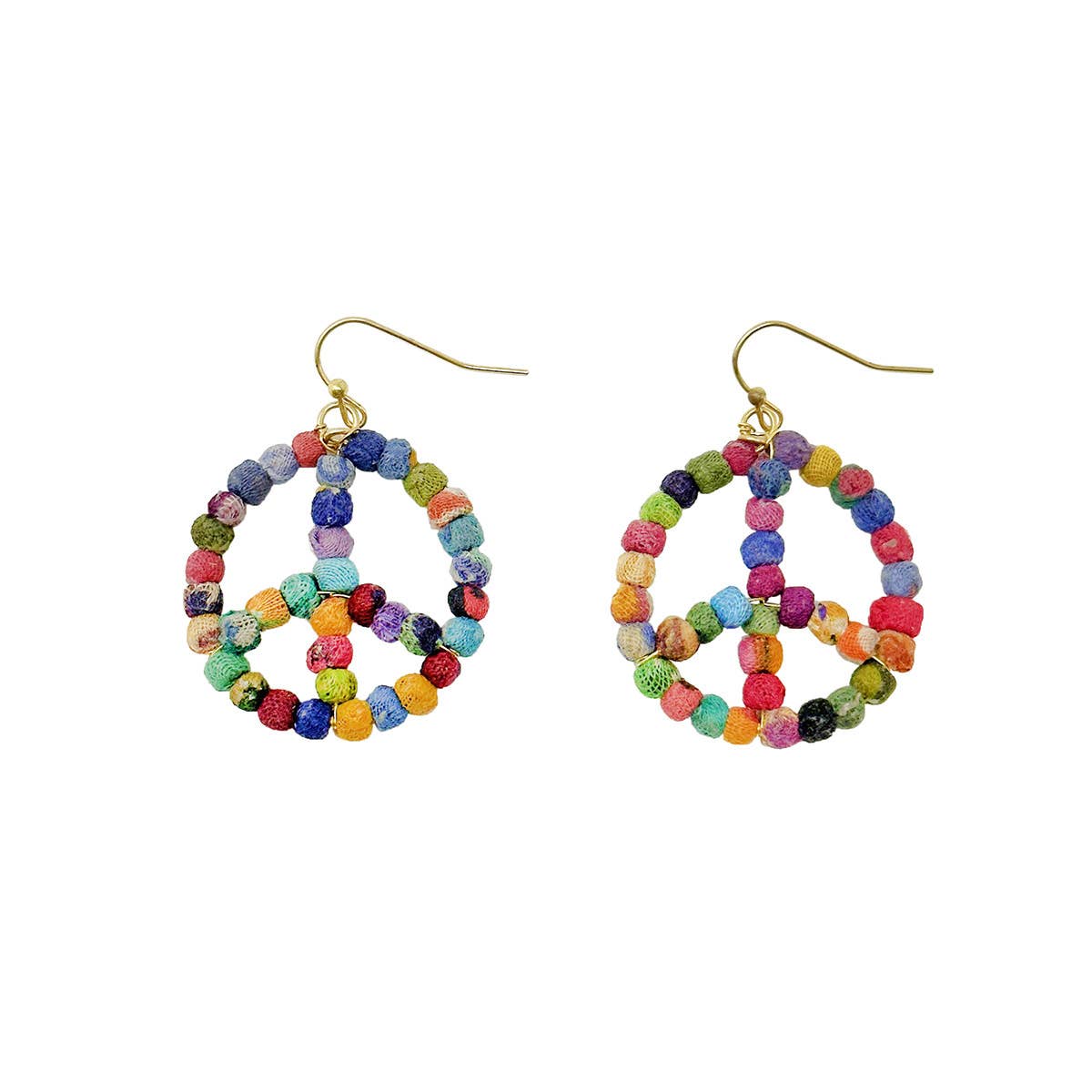 WorldFinds - Kantha Milieu Peace Sign Earrings