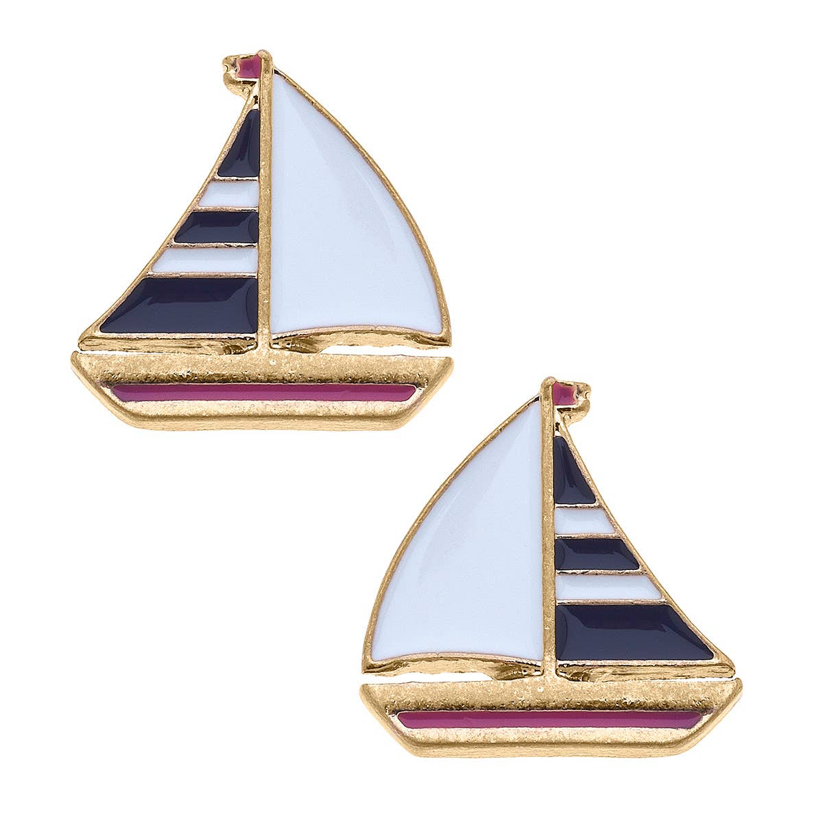 Penny Enamel Sailboat Stud Earrings | Yellow & Navy