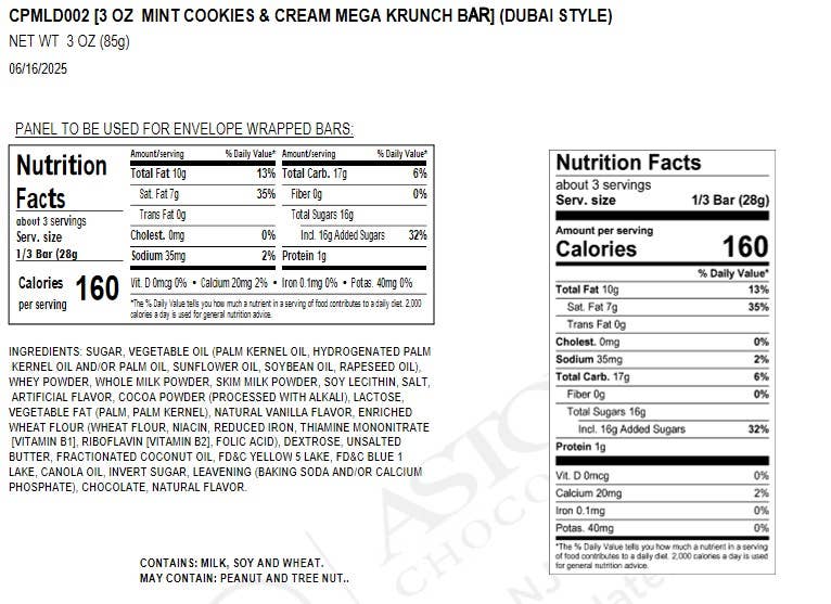 Astor Chocolate Corp. - Gudlife DUBAI STYLE Mint Confection Cookies & Cream Bar 3oz