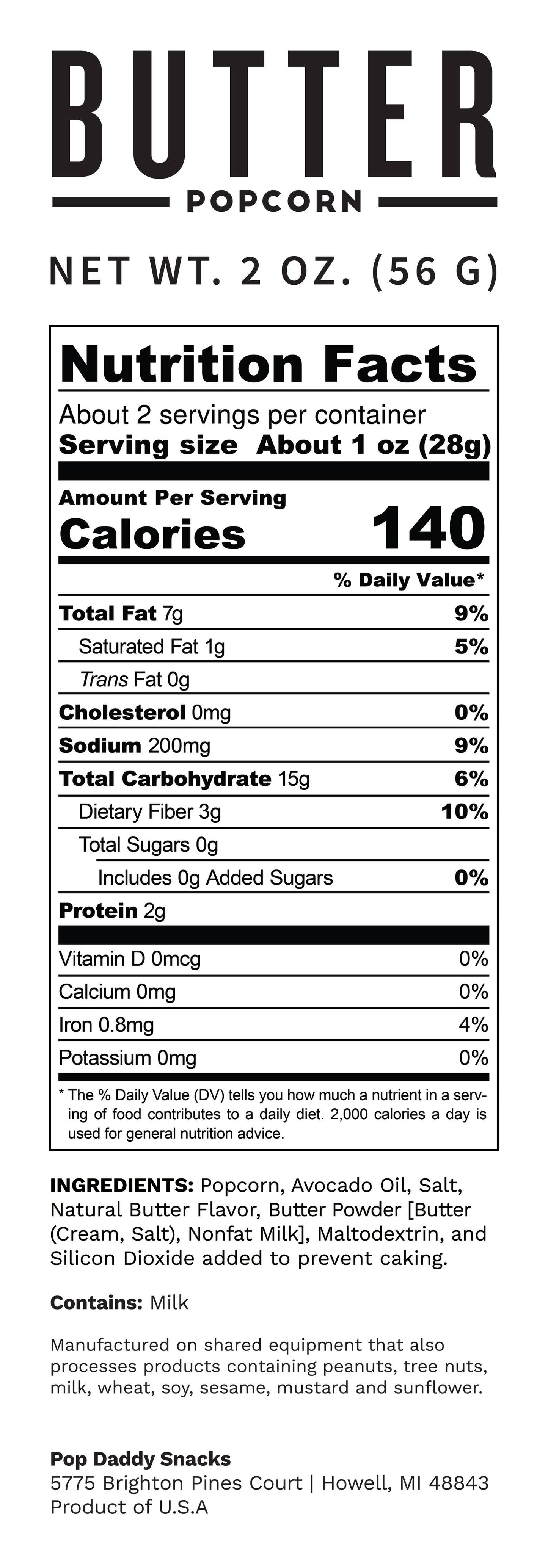 Flavored Popcorn - 2oz - Natural Butter