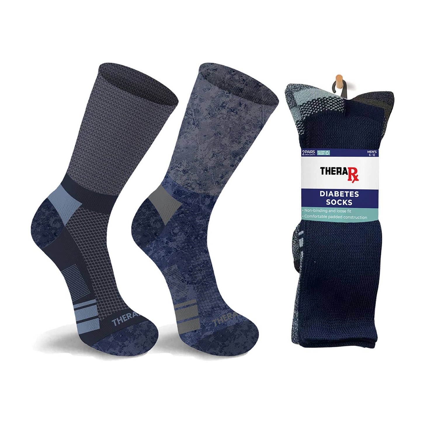 Extreme Fit Wholesale - 2-Pairs: Non-Binding Loose Fit Cotton Diabetic Crew Socks