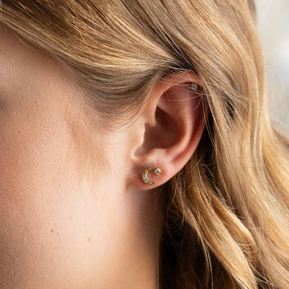 Amano Studio - Crescent Moon Crystal Stud Earrings
