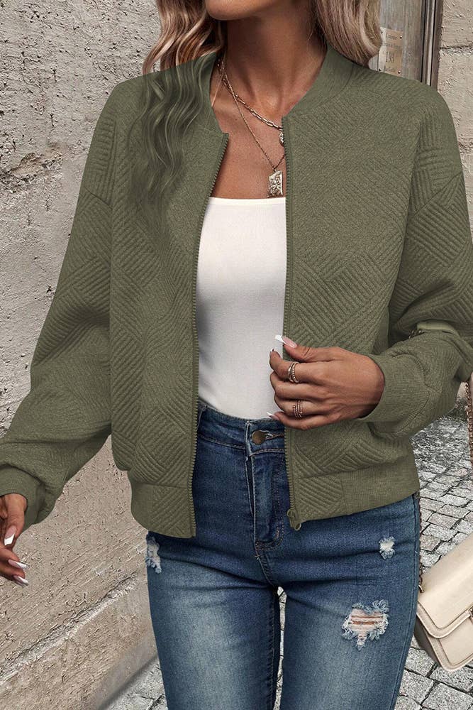UNISHE - Solid Color Zipper Baseball Jacket GZDY034