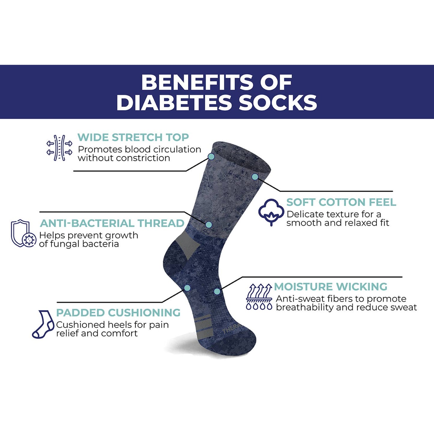 Extreme Fit Wholesale - 2-Pairs: Non-Binding Loose Fit Cotton Diabetic Crew Socks