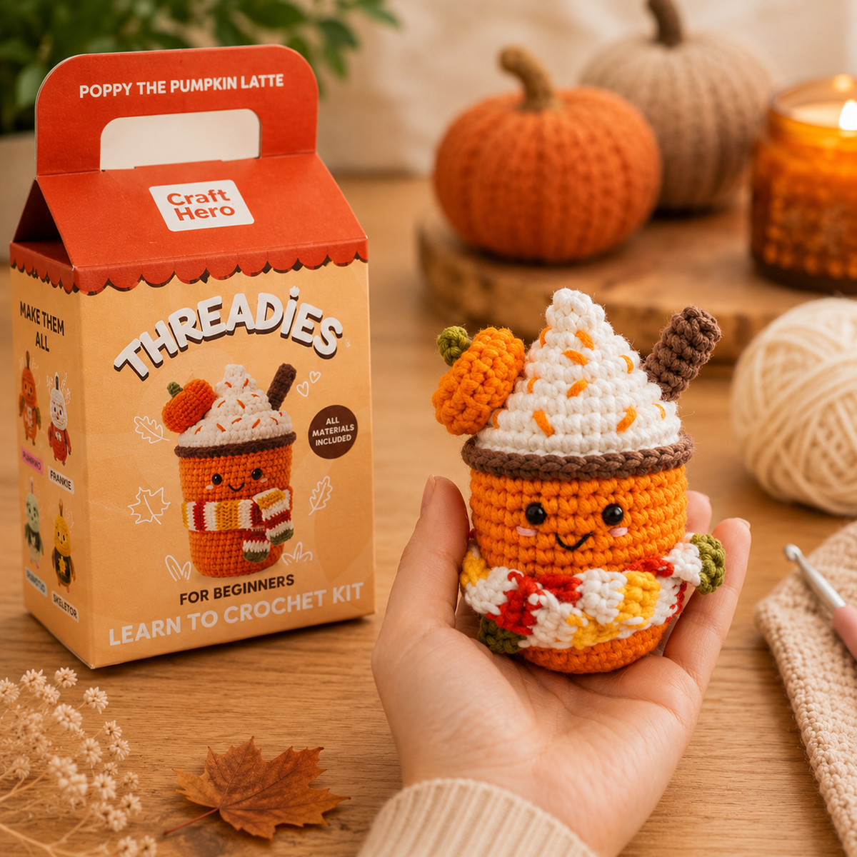 Craft Hero - Fall Crochet Kit for Beginners | Pumpkin Spice Latte | DIY