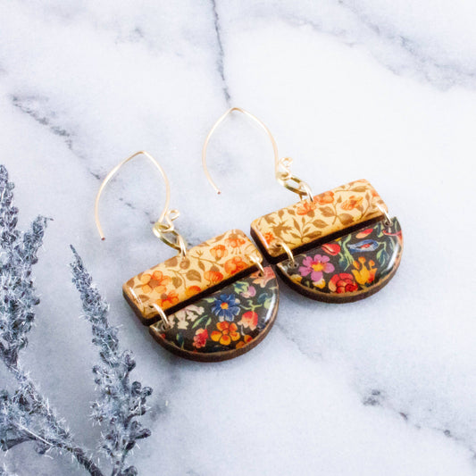 No Man's Land - Cottage Calico Stacked Half Circle Earrings
