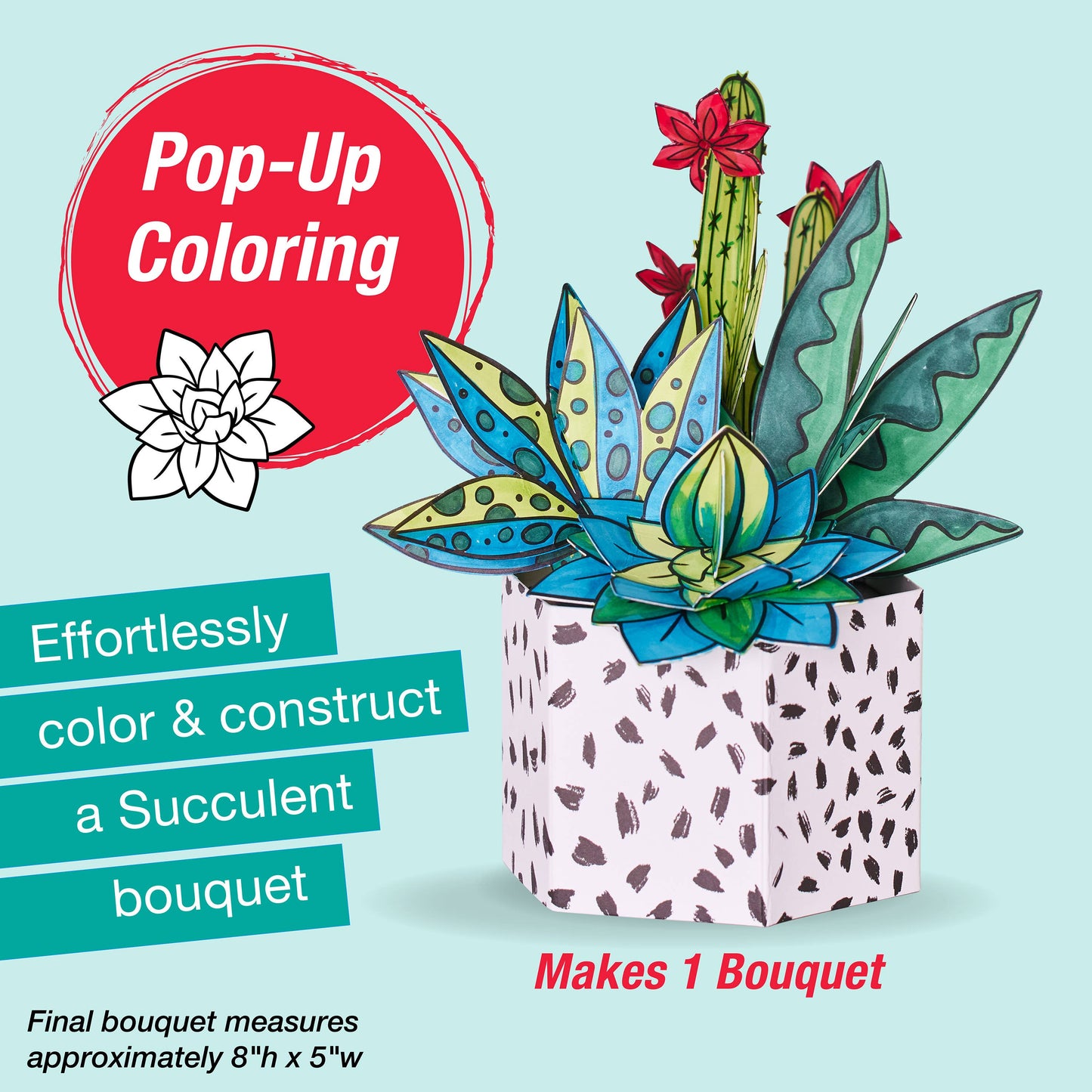 Pop Up Coloring Succulents Bouquet - Adult Coloring Craft