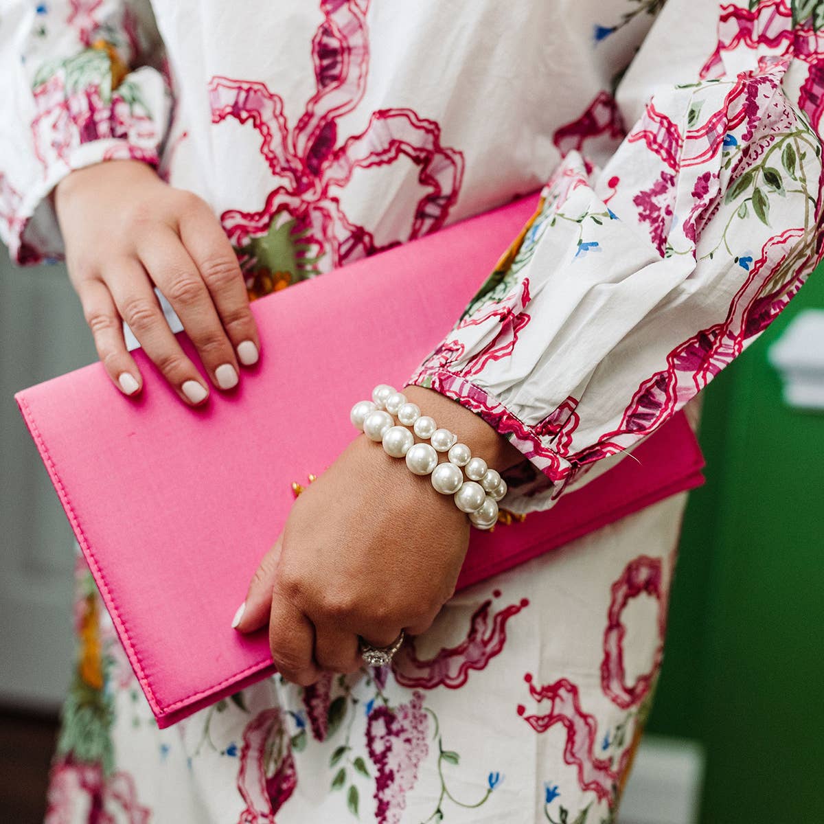 Eleanor Beaded Pearl Stretch Bracelet in Ivory