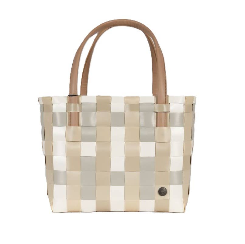 Color Block Recycled Handwoven Tote Bag - Ecru White Mix