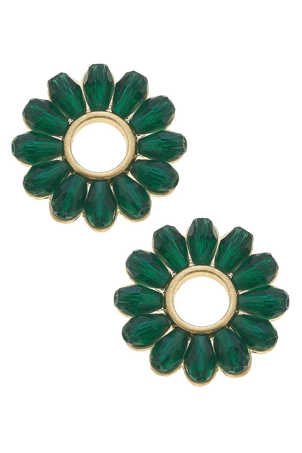 Faye Delicate Glass Flower Stud Earrings - Emerald