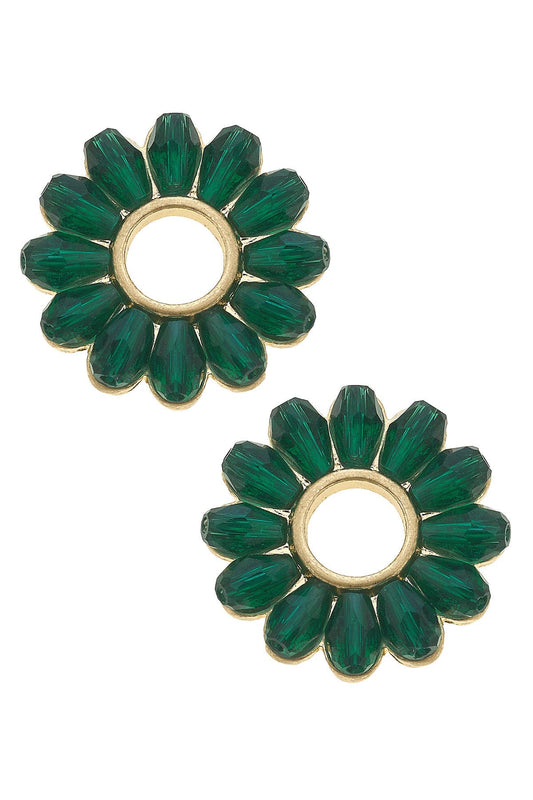 Faye Delicate Glass Flower Stud Earrings - Emerald