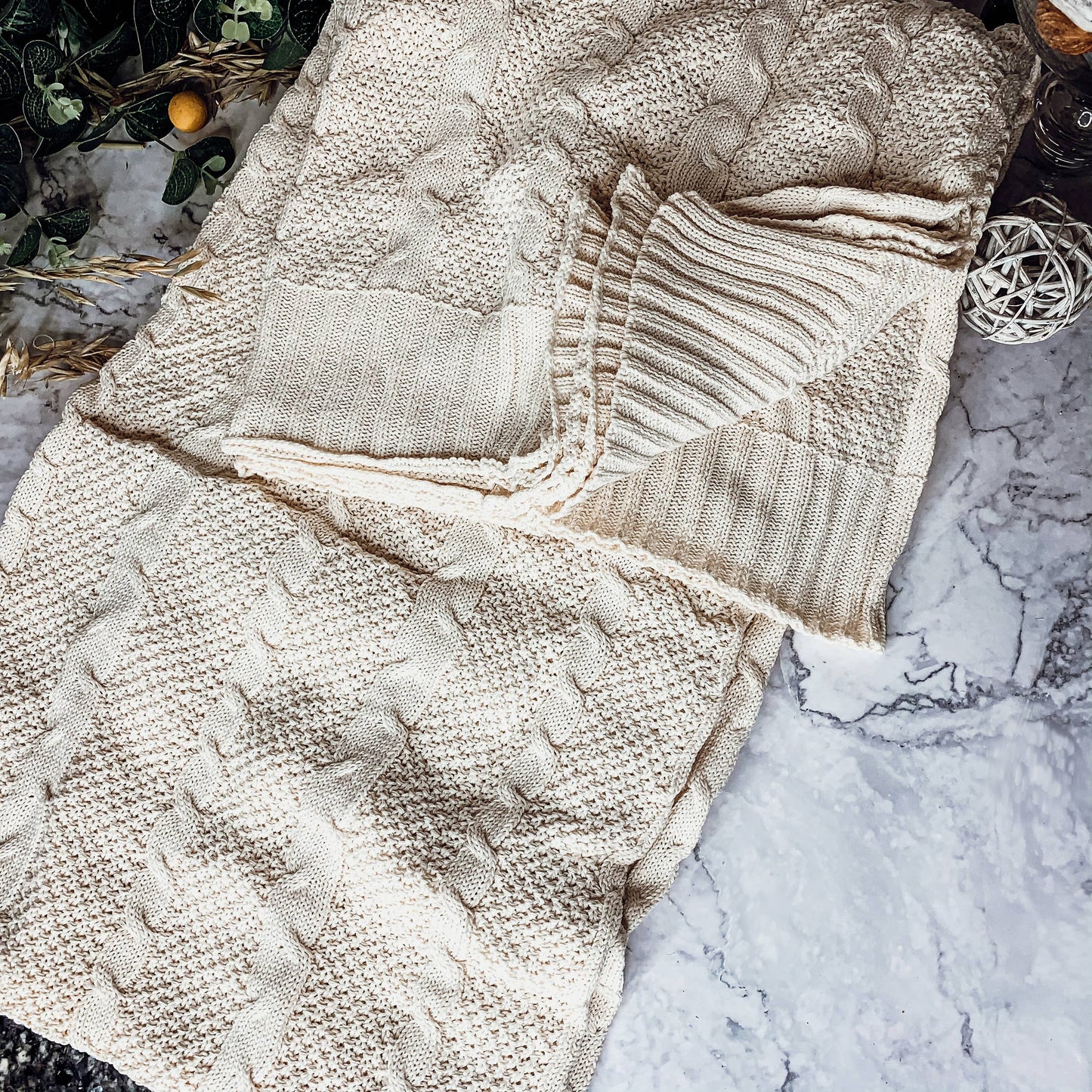 Claret Knit Sweater Like Throw Blankets - Plant Fiber & Cotton | Ivory/White