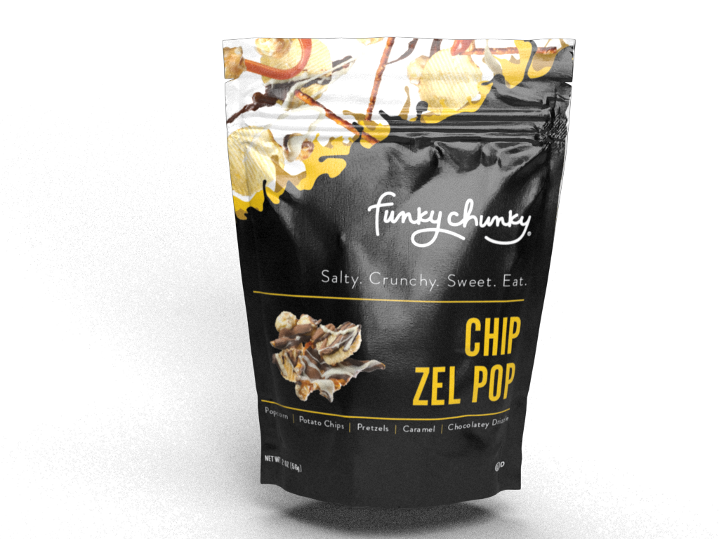 Funky Chunky - Chip Zel Pop | Caramel Popcorn with Chocolate | 2 OZ Bags