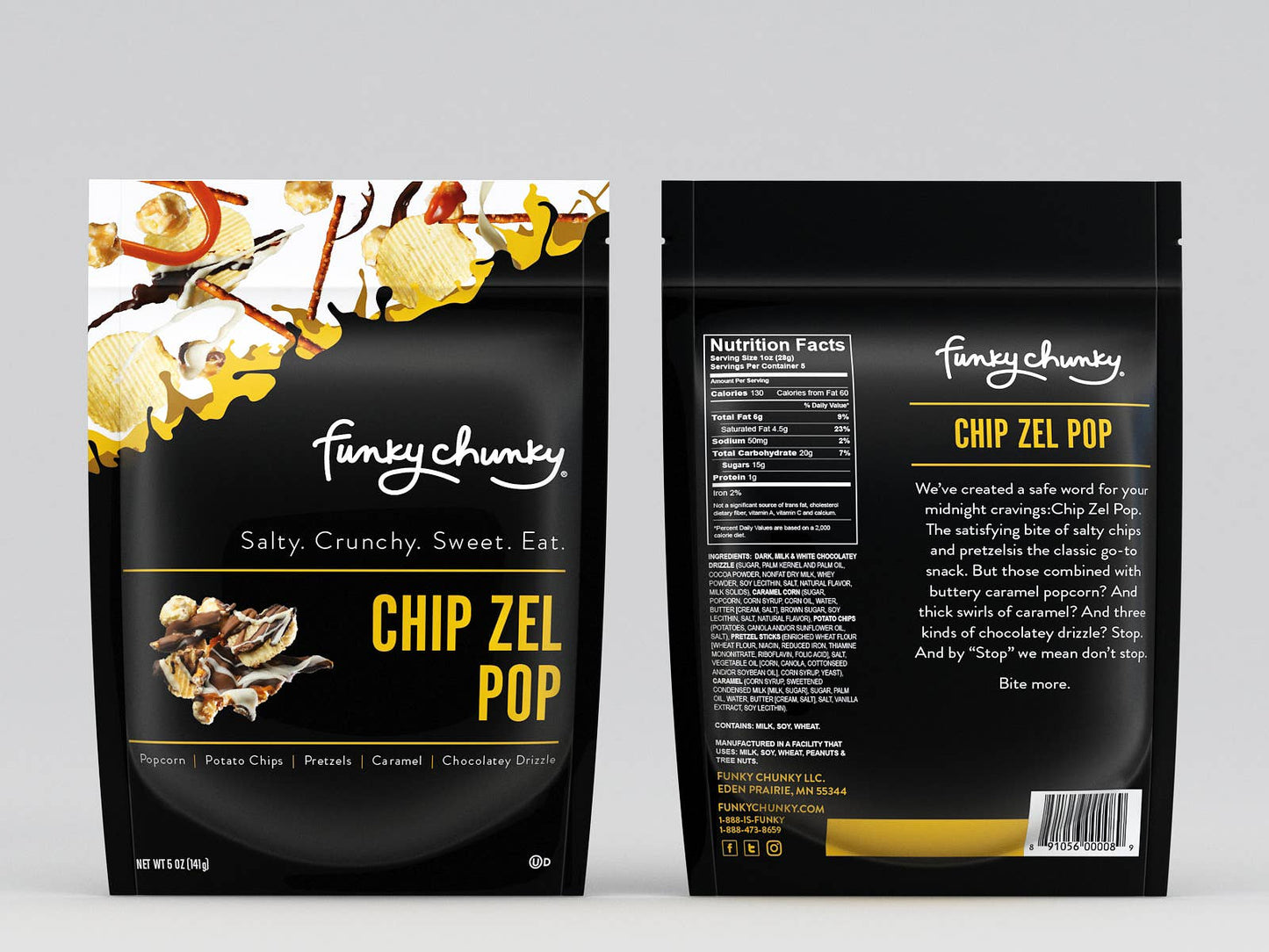 Funky Chunky - Chip Zel Pop | Caramel Popcorn with Chocolate | 5-ounce Bags