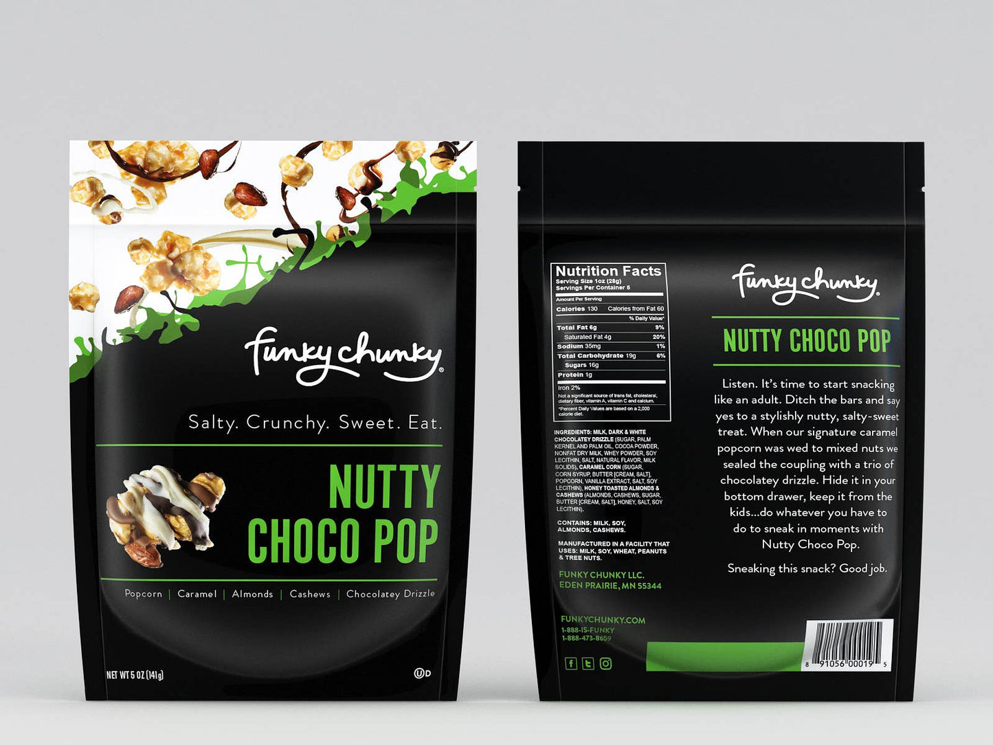 Funky Chunky - Nutty Choco Pop | Caramel Corn Chocolate Popcorn |  5-ounce Bags
