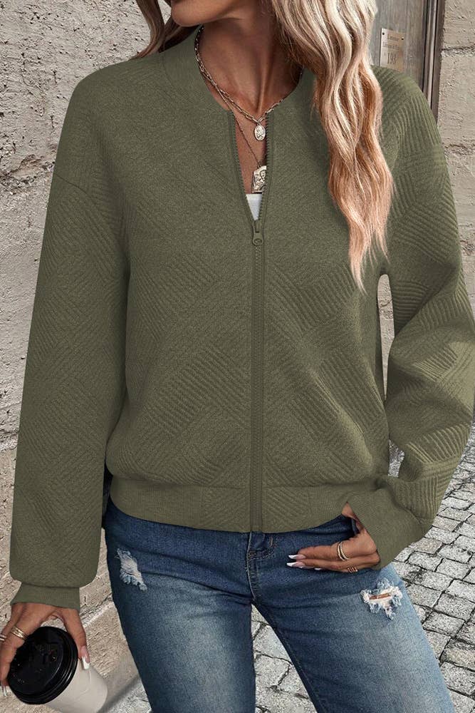 UNISHE - Solid Color Zipper Baseball Jacket GZDY034
