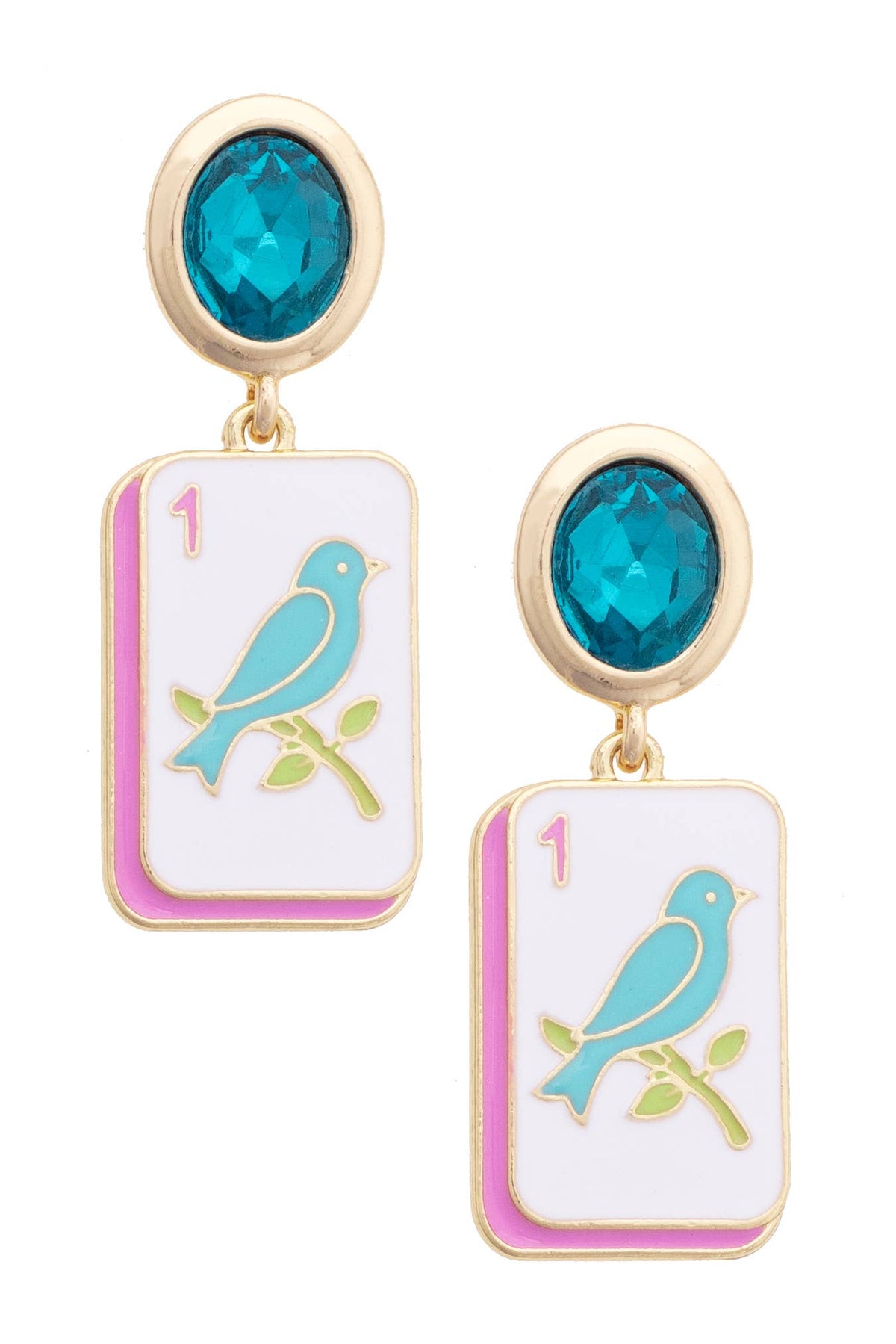 Canvas Style - Bird Bam Rhinestone Drop Earrings in Aqua