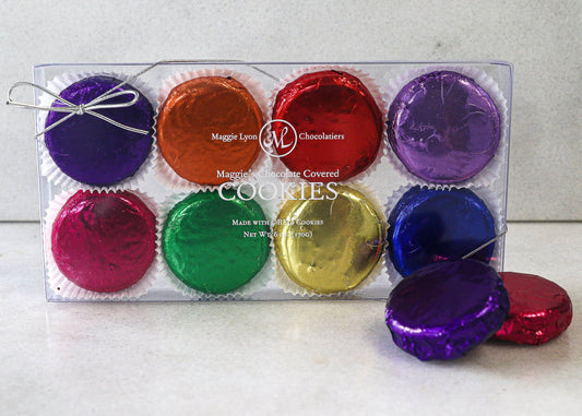 8pc Maggie’s Chocolate Covered Cookies - Rainbow Foils