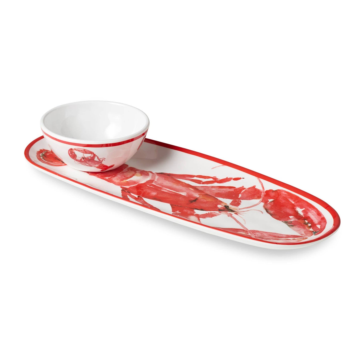 Beach House Lobster Oval Tray 15" x 6" with Dip Bowl