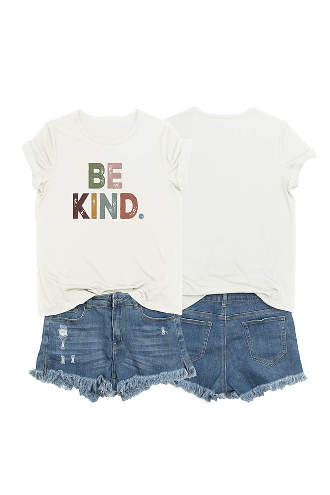 Summer Be Kind Print Round Neck Graphic Top STC356C6 | White / 2XL