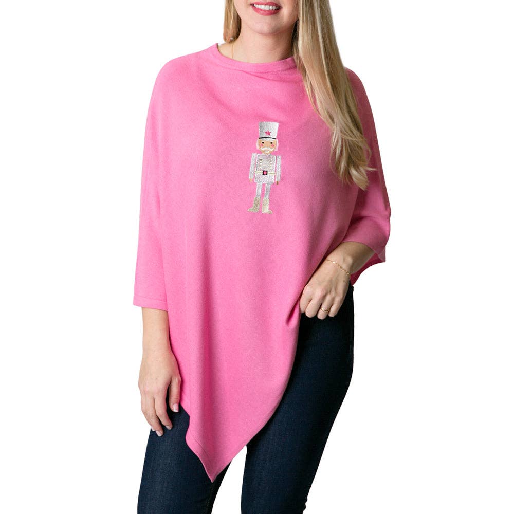 Top It Off - Holly Poncho - New Prints- Fall 2024: White with Rudolph Face