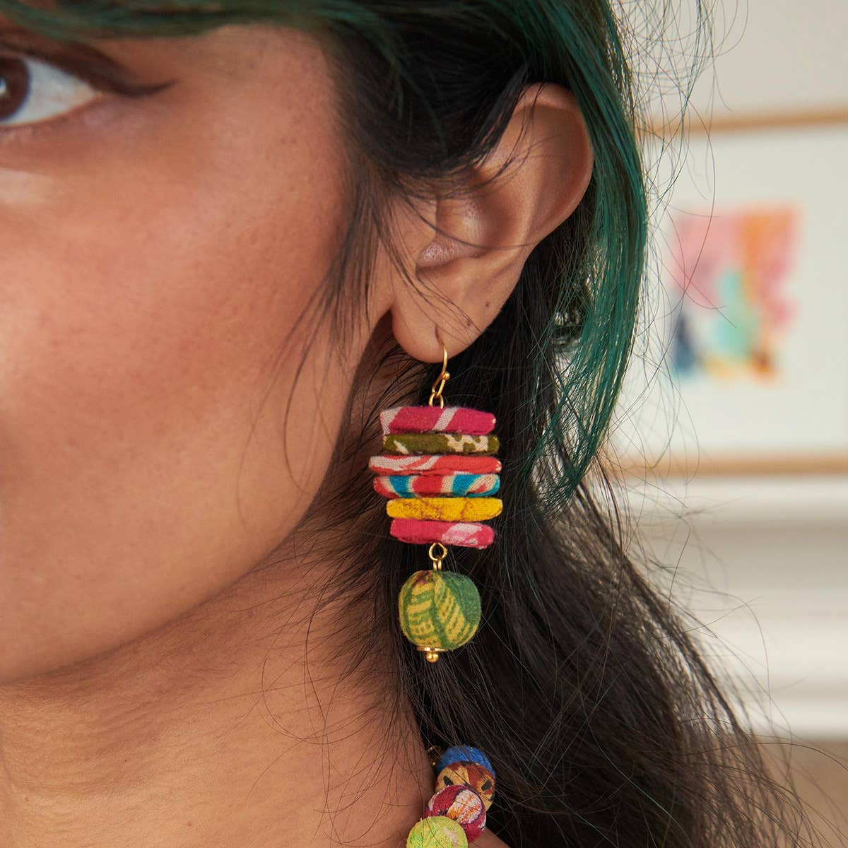 WorldFinds - Kantha Stacked Triangle Earrings