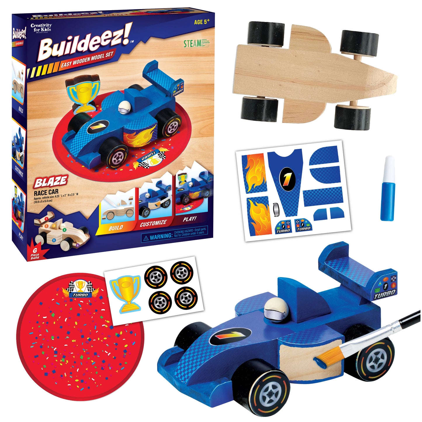 Faber-Castell / Creativity for Kids - Buildeez! Blaze Race Car - DIY Wooden Craft Kit for Kids