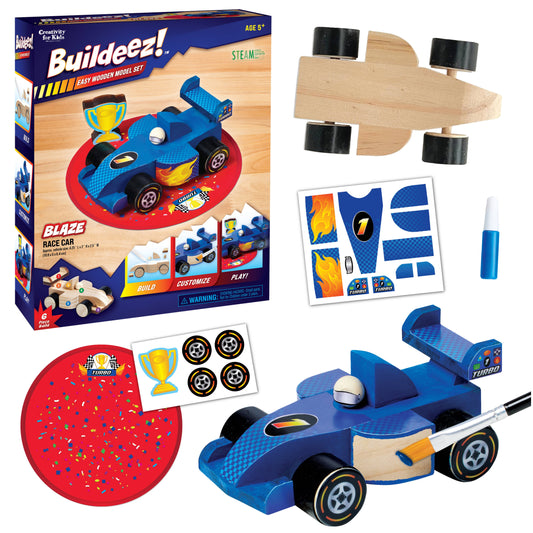 Faber-Castell / Creativity for Kids - Buildeez! Blaze Race Car - DIY Wooden Craft Kit for Kids