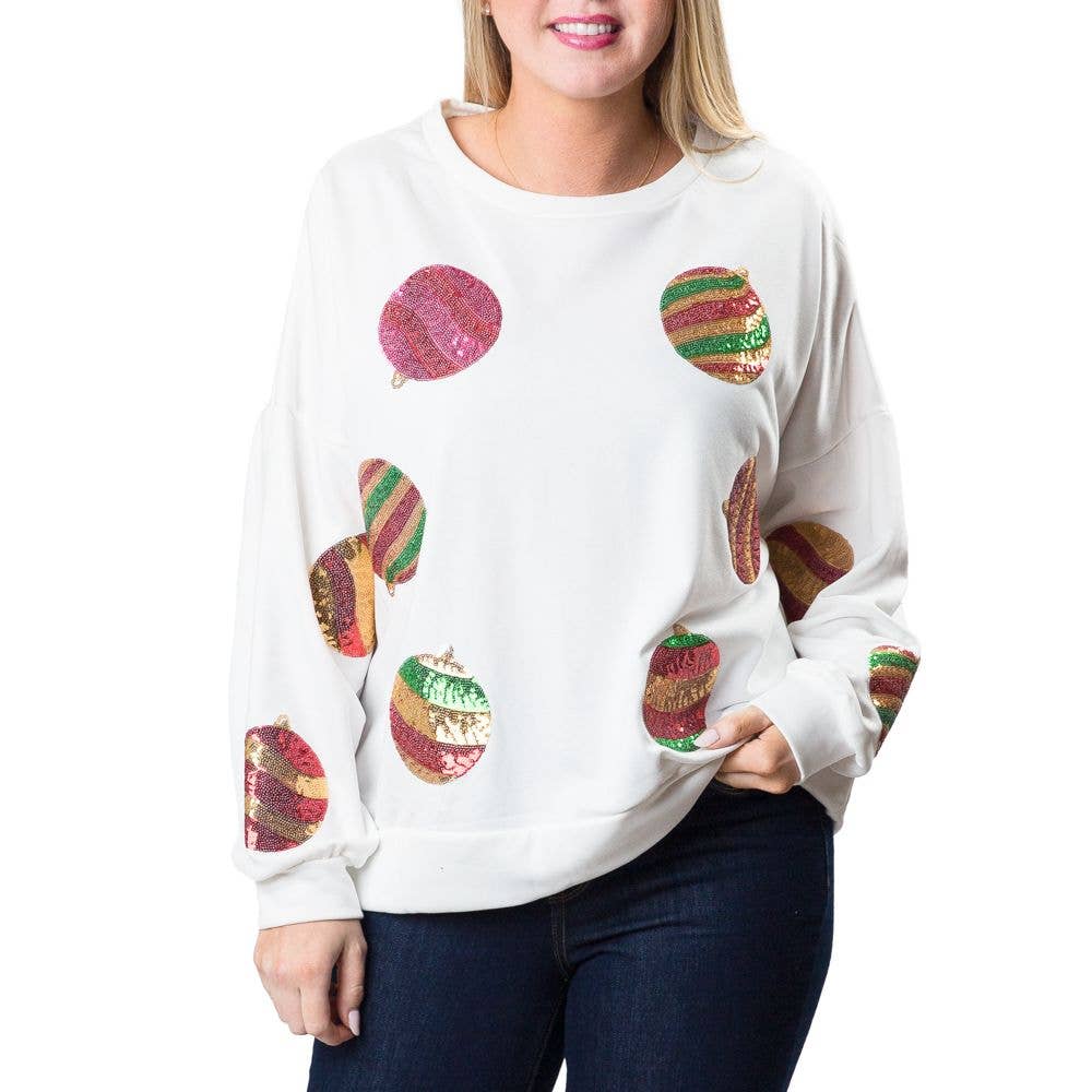 Top It Off - White with Sequins Ornaments Rue Sweatshirt Program - Fall 2024 *