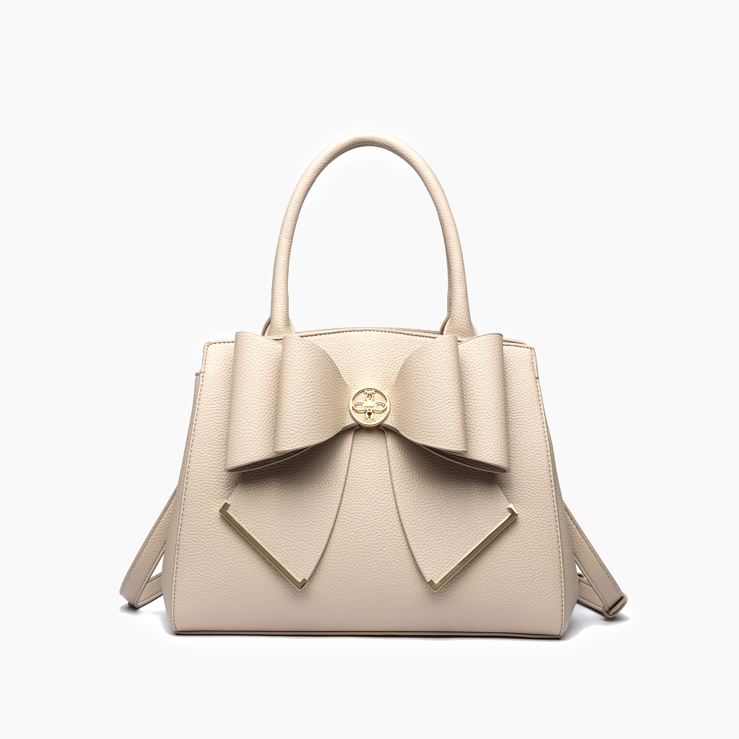 Poppy Bowtie Structured Top Handle Spring Shoulder Bag-  Beige