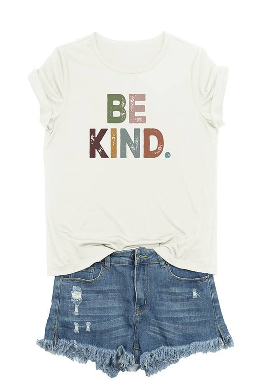 Summer Be Kind Print Round Neck Graphic Top STC356C6 | White / 2XL