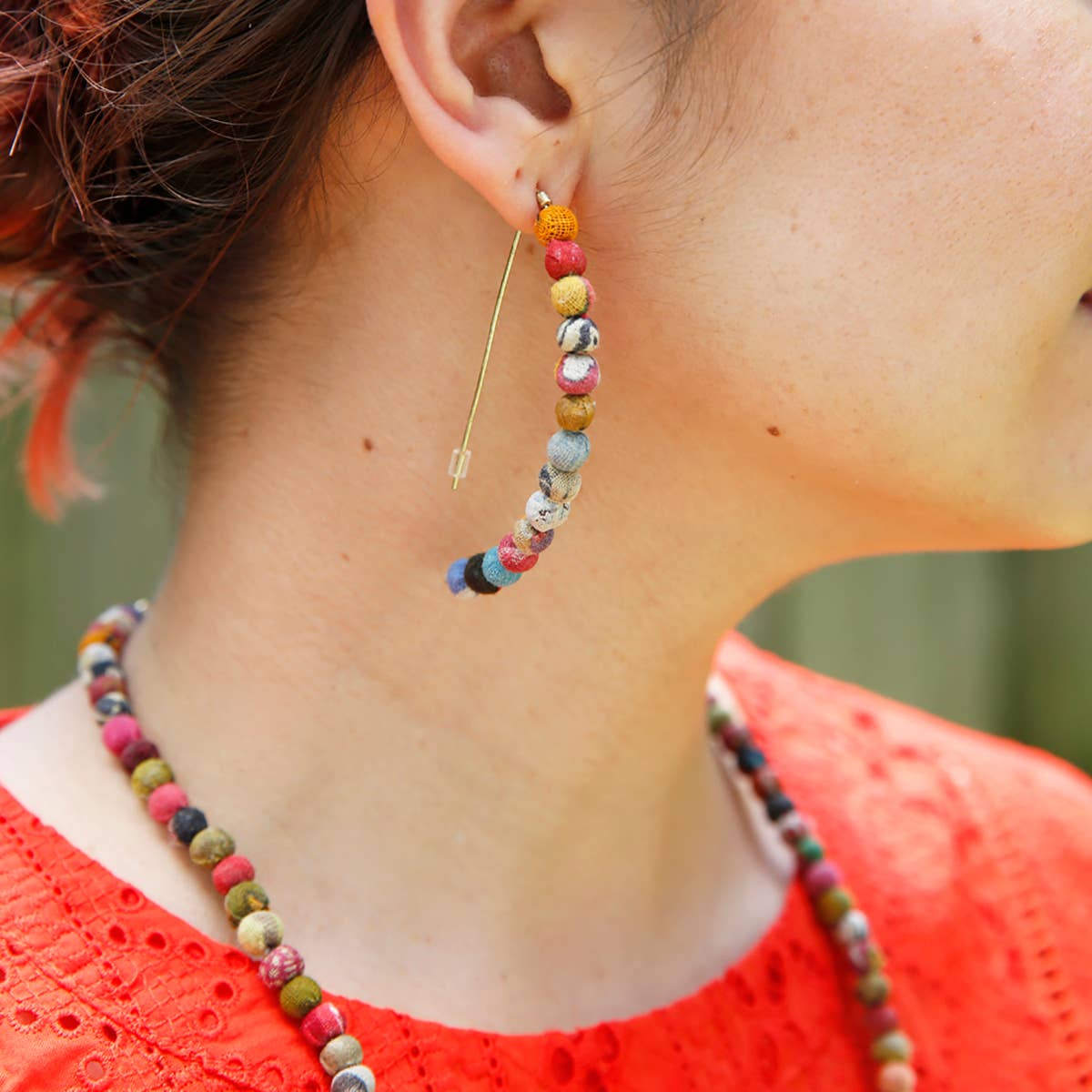 Kantha Linear Arc Earrings-WorldFinds