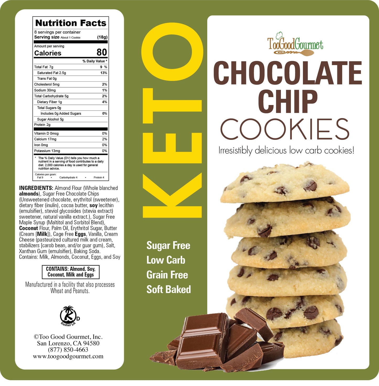 Too Good Gourmet - Keto Cookies (5oz) - Box 12 Count