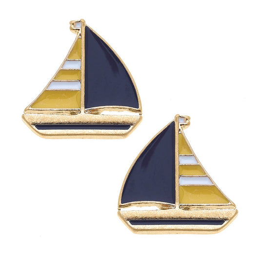 Penny Enamel Sailboat Stud Earrings | Yellow & Navy
