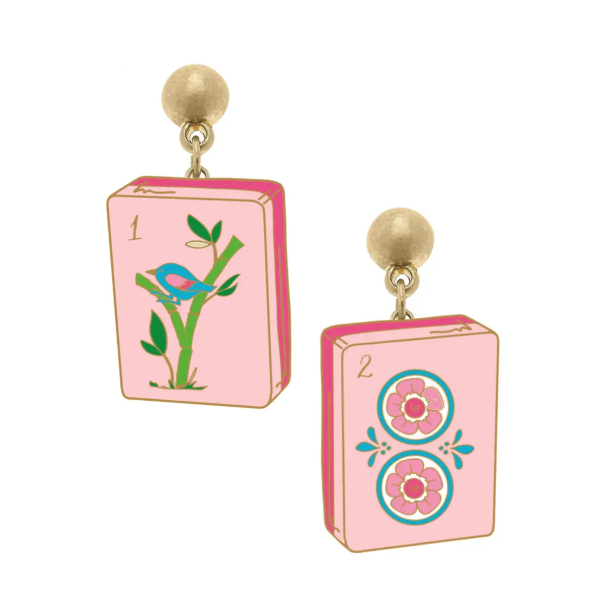 Canvas Style - Mahjong Tile Enamel Earrings in Light Pink