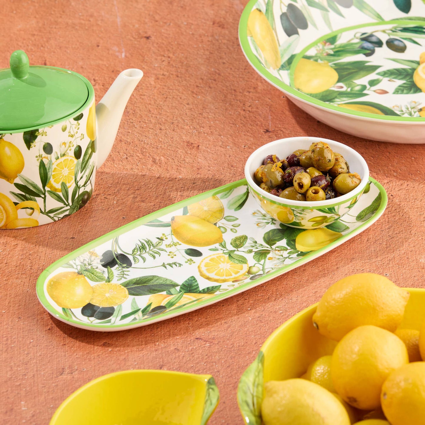 Limone Melamine Oval Tray with Dip Bowl
