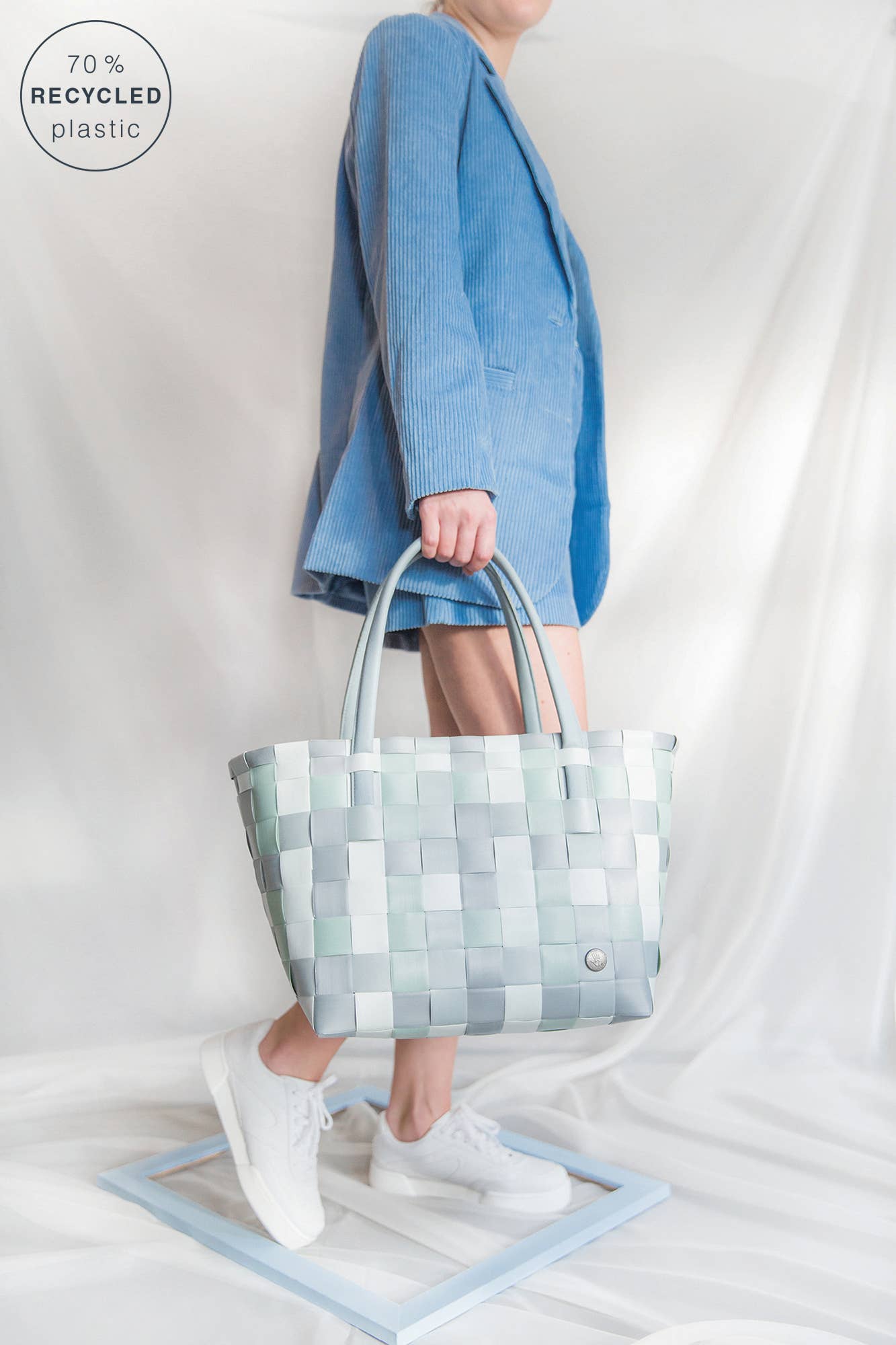 Color Block Recycled Handwoven Tote Bag - Elephant Mix