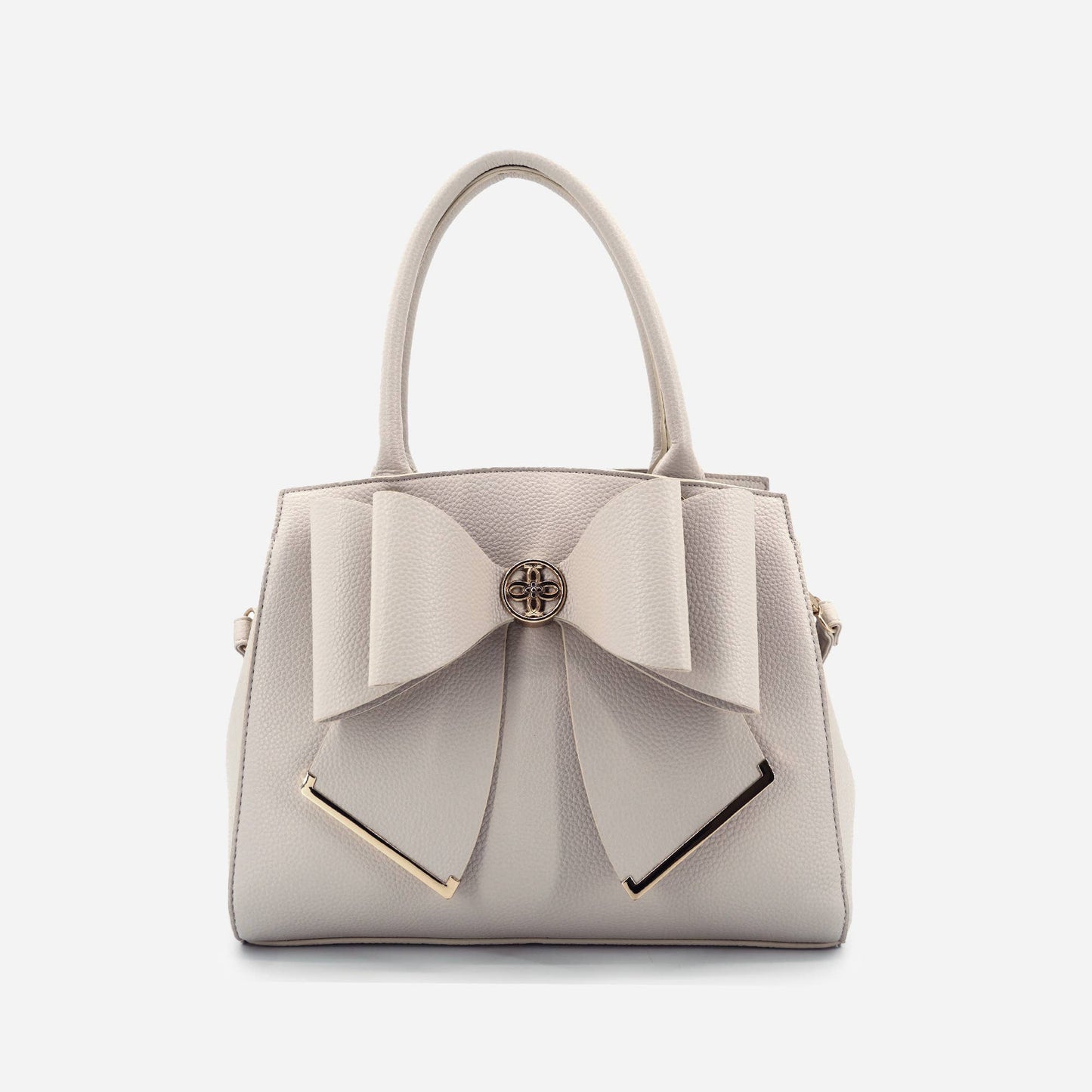 Poppy Bowtie Structured Top Handle Spring Shoulder Bag-  Beige