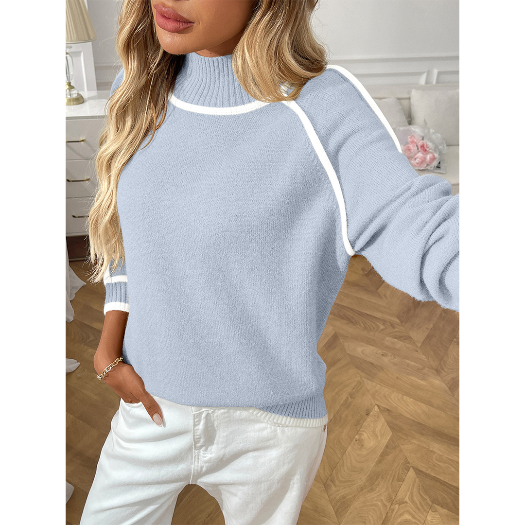 UNISHE - Casual Colorblock Mock Neck Loose Pullover Sweater MD222