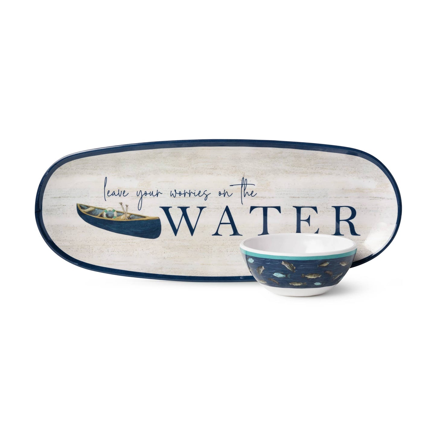 Certified International - Wake At The Lake Melamine Oval Tray 15in x 6in with Dip Bowl