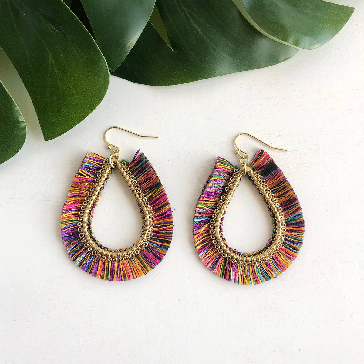 WorldFinds - Raja Rainbow Fringed Teardrop Earrings