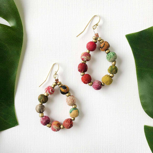 Kantha Beaded Teardrop Earrings-WorldFinds