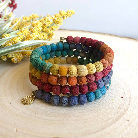 Kantha Rainbow Spiral Bracelet-WorldFinds