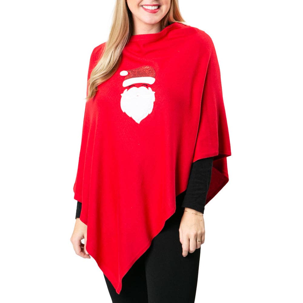 Top It Off - Holly Poncho - New Prints- Fall 2024: White with Rudolph Face