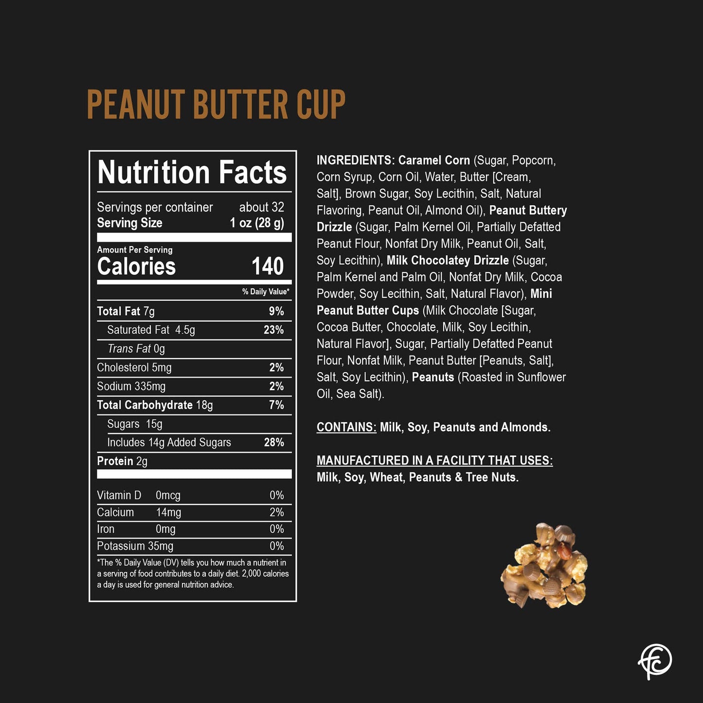 Peanut Butter Cup Caramel Corn Chocolate Popcorn 5oz Bag