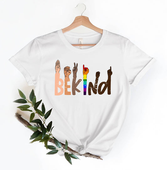 PrimestoreUS - Be Kind Sign Language Shirt, Be Kind Rainbow Shirt, Kindness Shirt, Be Kind Hands, Kind Shirt, Anti-Racism Shirt, Love Shirt Sign Language: Unisex-2XL / White