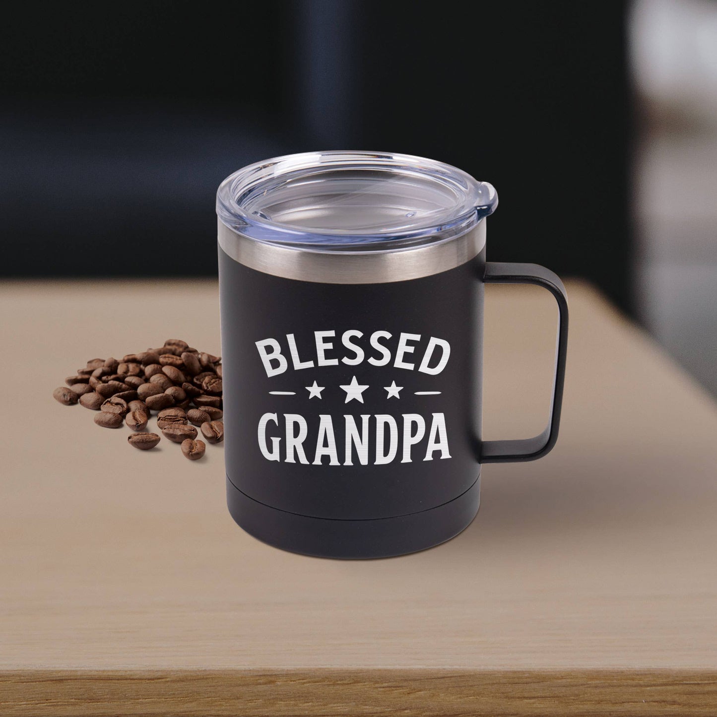Blessed Grandpa Black Tumbler with Handle 12oz