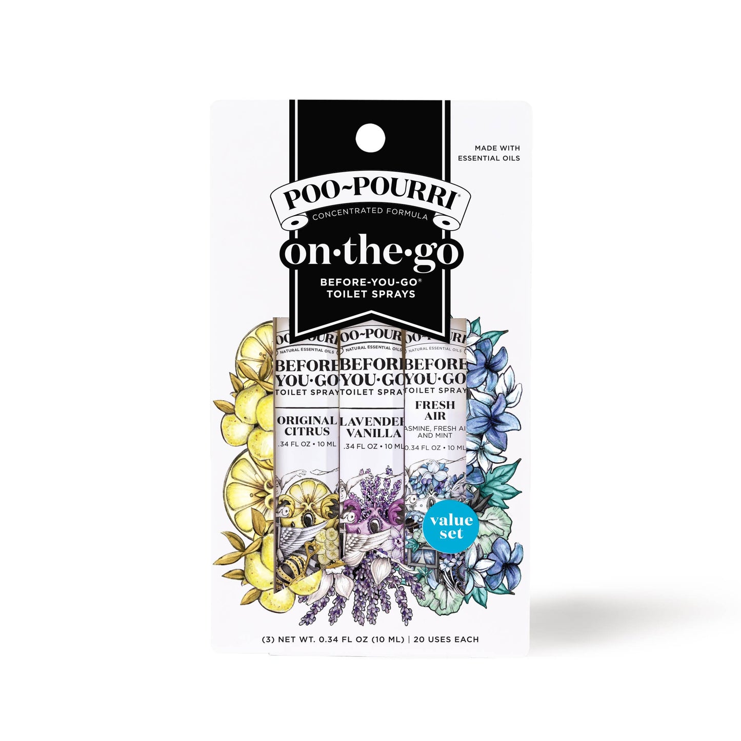 Poo-Pourri On-The-Go Travel Pack: Fresh Air, Original Citrus, Lavender Vanilla